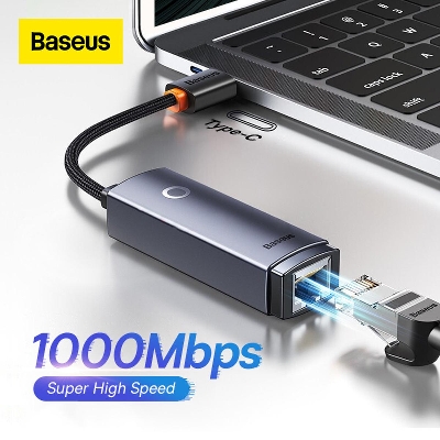 Picture of BASEUS Lite Series Ethernet Adapter Type-C to RJ45 LAN Port 1000Mbps Aluminum Alloy Hub - Grey