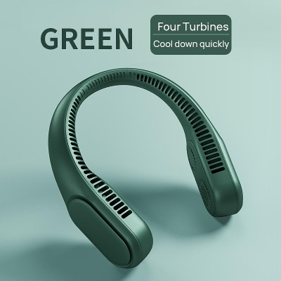 Picture of JISULIFE FA12R Neck Fan Rechargeable Fan 4000mAh Bladeless Twin Turbine Fan - Green