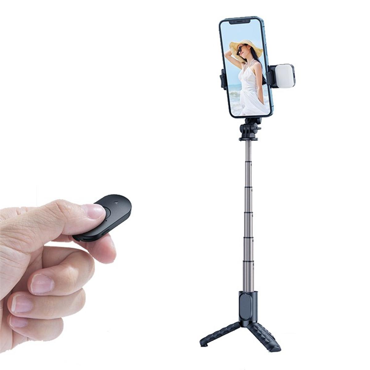 Picture of MCDODO Aluminum Alloy Extendable Rod Selfie Stick Bluetooth Remote Control Tripod with Single Fill Light - Black