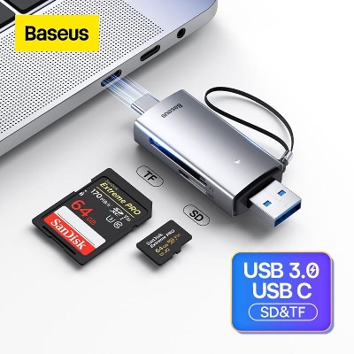 Picture of BASEUS Lite Series USB-A + Type-C to SD/TF Card Reader - Grey