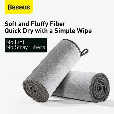 Picture of BASEUS 2Pcs Soft Fluffy Fiber Towel Car Care Cloth Home Cleaning Cloth, Size 40x40cm - Grey