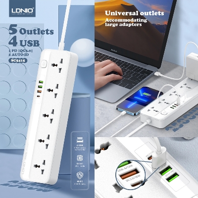 Picture of LDNIO SC5415 Power Sockets 5 Way Outlet with USB Ports Universal Extension Power Socket - White