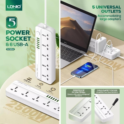 Picture of Ldnio  SC5614 Charger Extension Power Socket 5 Way Outlets 6 Usb port Power Strip Socket -White