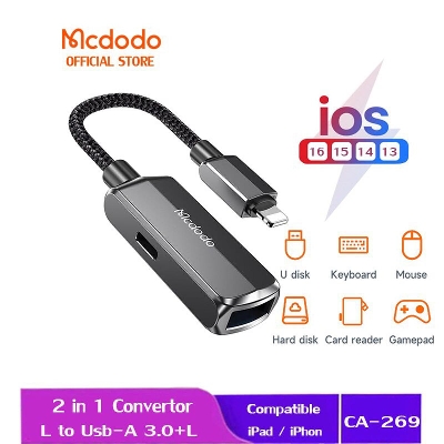 Picture of Mcdodo 2 in 1 USB Lightning OTG Adapter for iPhone 14 13 12 11 Pro Max iPad Charge Data Transfer Converter SD Card U Disk Mouse