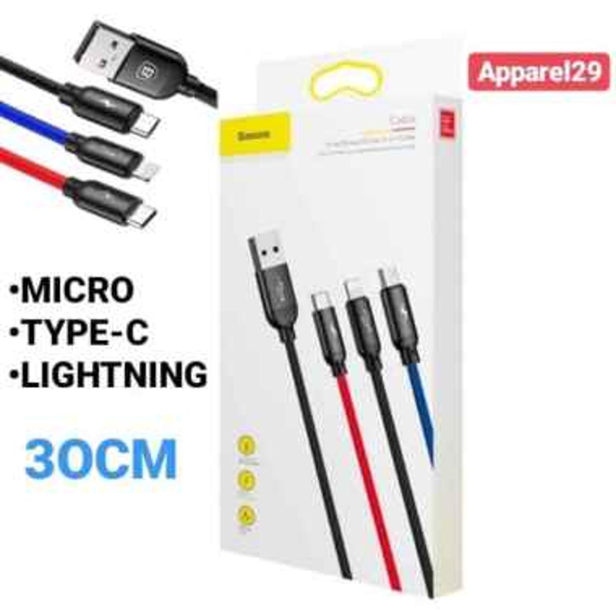 Picture of Baseus 3-in-1 short power bank Cable USB For Type-C / micro USB / Lightning 3.5A 30CM Black CAMLT-ASY01