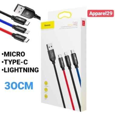 Picture of Baseus 3-in-1 short power bank Cable USB For Type-C / micro USB / Lightning 3.5A 30CM Black CAMLT-ASY01