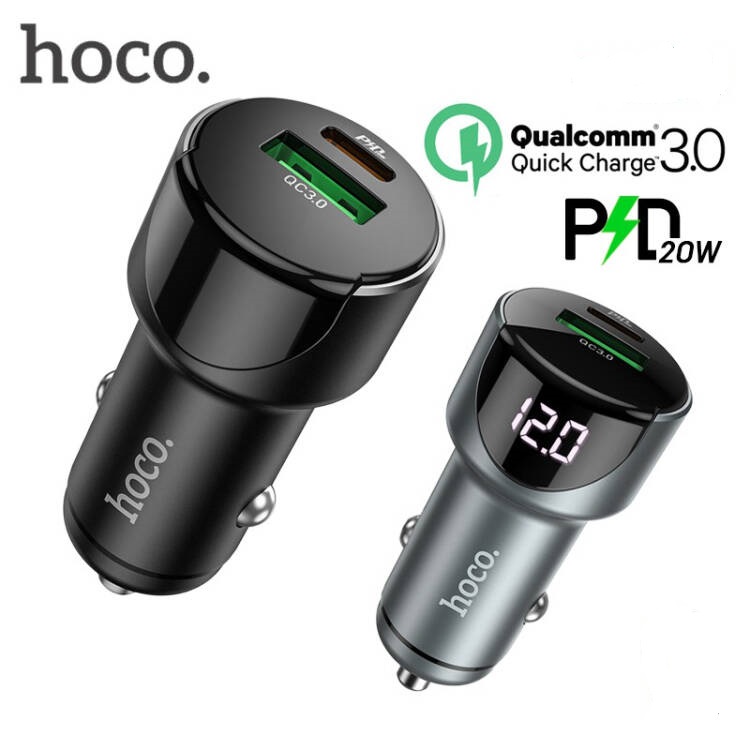 Picture of Hoco car charger Type-C PD 20W USB QC3.0 18W LED display in-car USB-C Fast Charging Adapter For iiPhone Huawei Xiaomi Mi Samsung