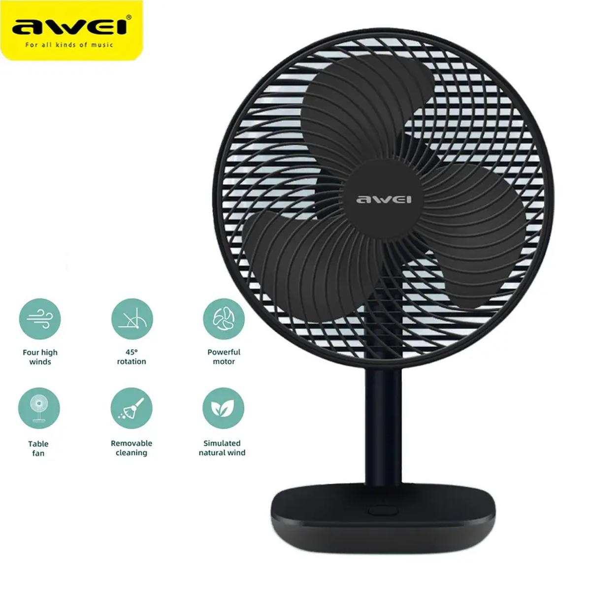 Picture of Awei F23 Cooling Desk Fan 4 Speeds 4000mah Low Noise Stable Fan - Black