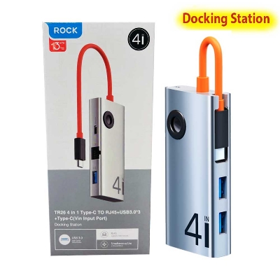 Picture of ROCK TR26 4 in 1 Type-C to USB 3.0×3 RJ45 Portable Multifunctional HUB Docking Station