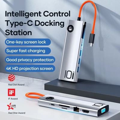 Picture of ROCK TR30 Type-C To HDMI VGA Audio USB 3.0 SDTF LAN Multi Splitter Adapter 10 in 1 PD Docking Station HUB