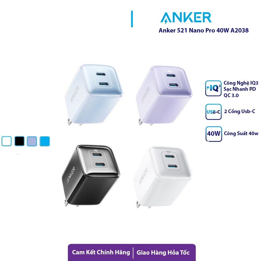 Picture of Anker Nano Pro 521 PIQ 3.0 Durable Compact Dual USB C 40W Fast Charger