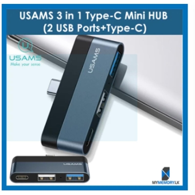 Picture of USAMS US-SJ490 Type-C Mini HUB 2 USB Ports+Type-C for Laptop and Type C Devices