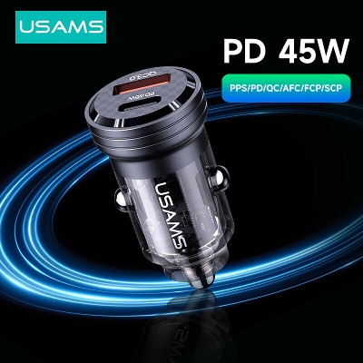 Picture of USAMS US-CC175 C35 45W Aluminum Alloy Transparent Dual Port Mini Car Charger