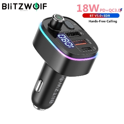 Picture of BlitzWolf BW-BC2 18W QC3.0 +PD Fast Charging Car Charger FM Transmitter USB Wireless Car phone Charger BT. V5.0 voltage Display