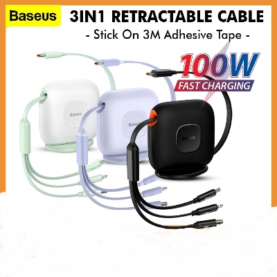 Picture of Baseus Cable 100W Cable Type-C to Micro Type-C Lightning Traction Series Retractable 3-in-1 Fast Charging Cable 1.7m Black
