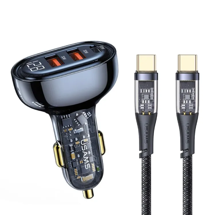 Picture of USAMS Ice Series 80W 3-Port Transparent Car Charger with 100W Type-C Cable