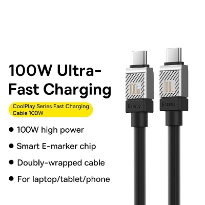 Picture of Baseus Coolplay Series  Type-C to Type c 100W Cable Ultra Fast Goarging pd Charger 480Mbps Data Processing 1m Cable - Black