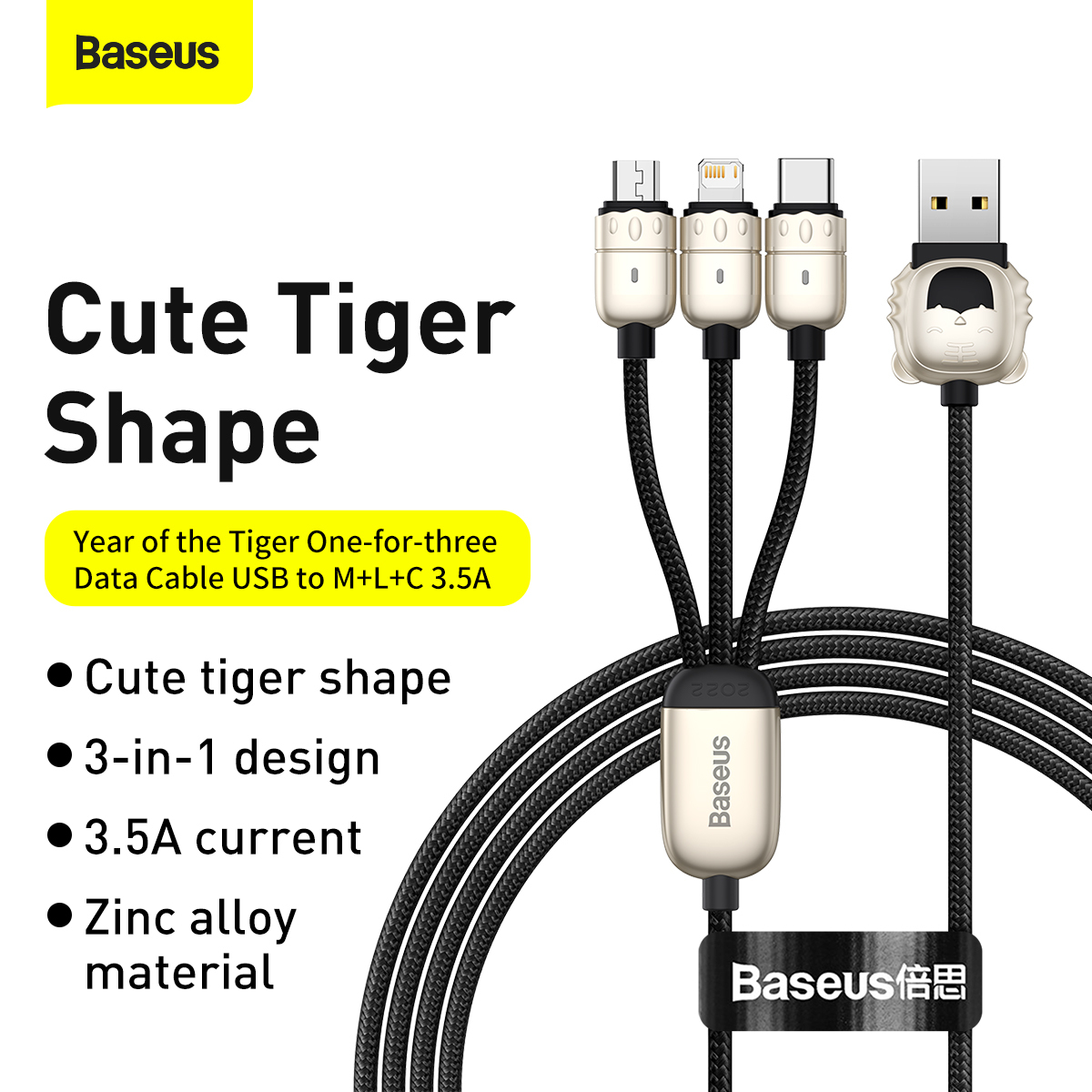 Picture of BASEUS One-for-three Data Cable USB to M L C 3.5A - Merah, 1.2m For 20 Watt Max