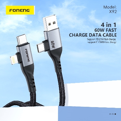 Picture of FONENG X92 1M 4-IN-1 METAL HEAD BRAIDED CABLE (60W) - GREY