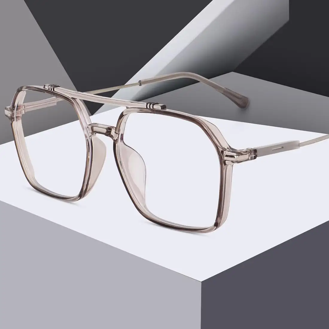Picture of Retro Trend Anti Blue Light Square Glasses Frame Women Ultralight Computer Optical Eyeglasses Male Elegant Double Bridge Eyewear