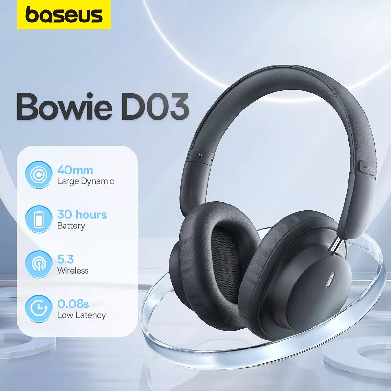 Picture of Baseus Bowie D03 Wireless Headphone 40mm Driver Earphone Bluetooth 5.3 Physical Noise Reduction Headset Over Ear Headphones 30H