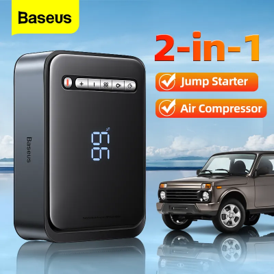 Picture of BASEUS 2 in 1 Car Jump Starter Power Bank Portable Air Compressor Inflator Pump Power Station 1000A Battery Starter  -Black