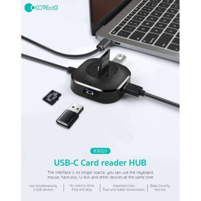 Picture of COTEetCI Universal 4 in 1 Type-C to USB Card Reader Hub