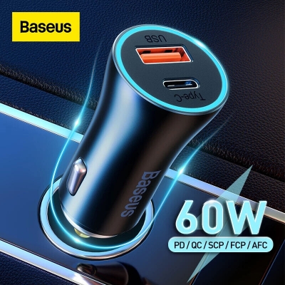 Picture of Baseus 60W Dual Port Fast Car Charger USB Type C Car Phone Charger Fast Charging for iPhone 13 Pro Max for Samsung Huawei Xiaom