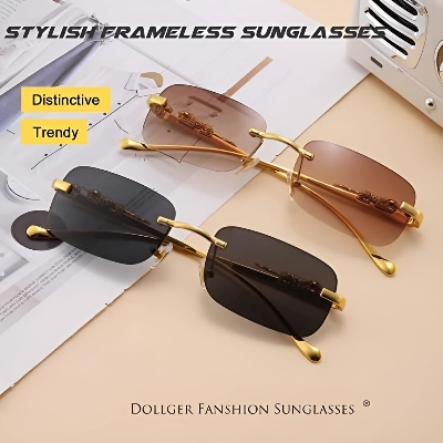 Picture of Italic Royal Vintage Rimless Sunglasses Retro Luxury Gold Metal Frameless Rectangle Colored Lens Sun Glasses