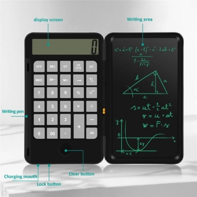 Picture of Calculator with Notepad LCD Rechargeable Writing Tablet - Black