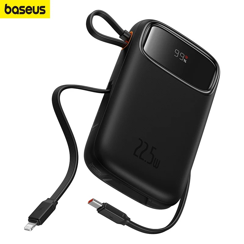 Picture of BASEUS Qpow2 Dual-Cable 10000mAh 22.5W Digital Display Fast Charging Power Bank - Black