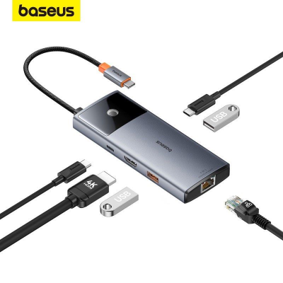 Picture of Baseus Metal 6-in-1 USB-C to HDMI 4K@60Hz PD100W USB3.0 HUB with Screen-off Button for Laptop Tablets