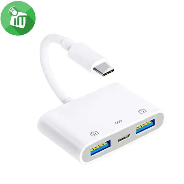 Picture of COTEetCI 33018 USB-C 3 in 1 OTG Adapter - White