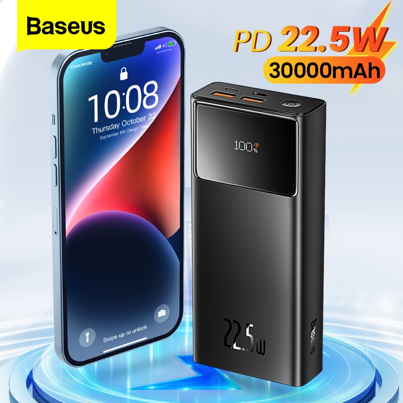 Picture of Baseus Power Bank 30000mAh 22.5W Star-Lord Digital Display Fast Charge with  USB to Type-C 3A 0.3m Black Cable