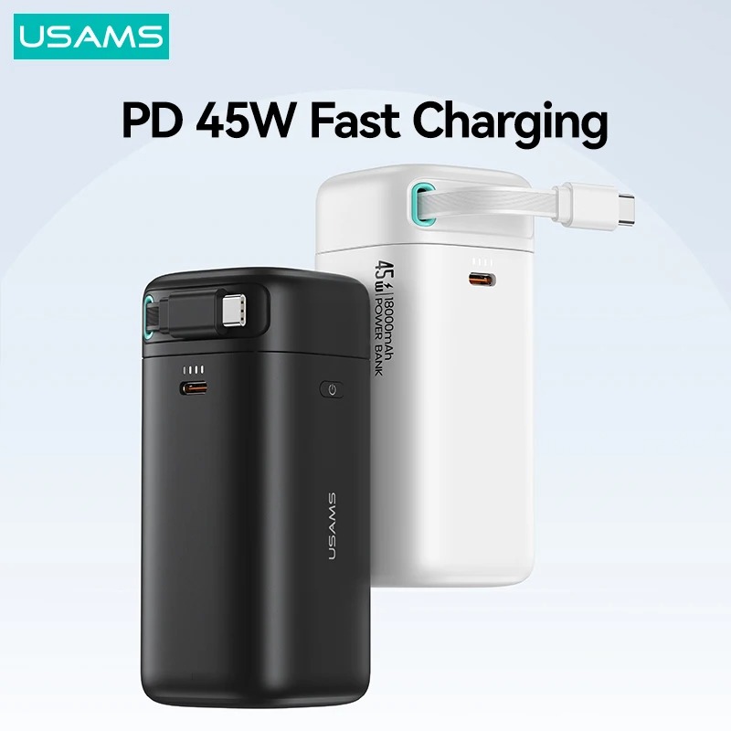 Picture of Usams US-CD216 PD 45W 18000mAh Power Bank Dual Type-C Power Station with Retractable Magnetic Cable