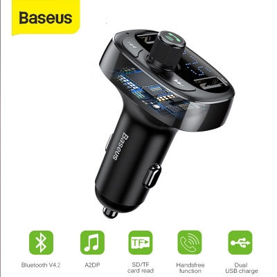 Picture of BASEUS S09 T Typed 3.4A Dual USB Ports Bluetooth MP3 Car Charger Support TF Card/U Disk/FM Transmitter