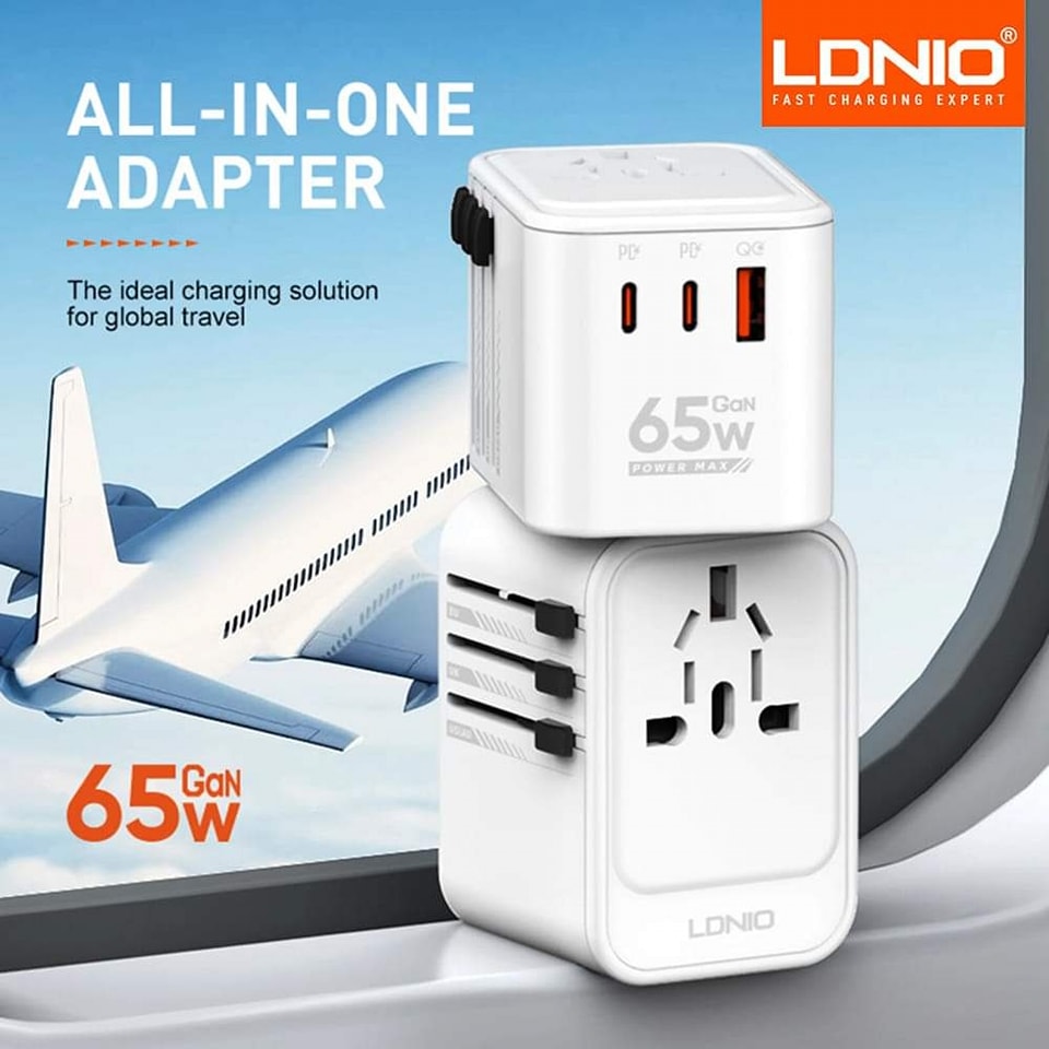 Picture of Ldnio Z6 65W 3 USB Ports GaN Universal Travel Adapter - White