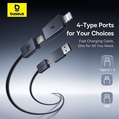 Picture of For Multi User cable Baseus Versatile Two-for-Two Fast Charging Cable U+C to C+L 60W Cosmic 1m - Black