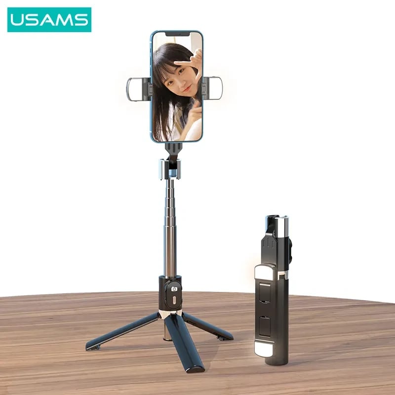 Picture of USAMS ZB324 Wireless Mini Portable Selfie Stick 1.1M Tripod Stand Selfie with Fill Light Phone Holder For All Phones