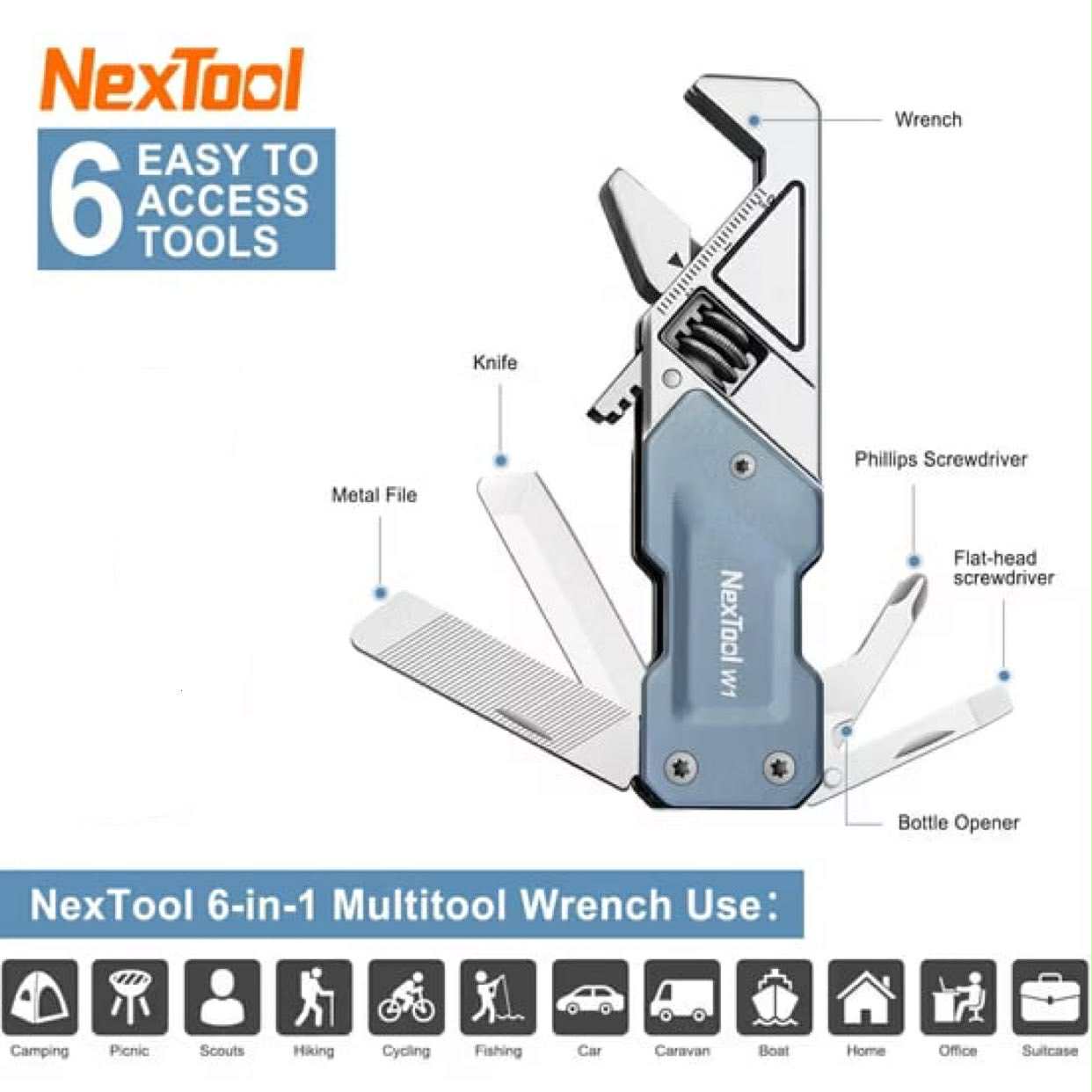 Picture of Xiaomi Nextool W1 Multi Functional 6in1 Wrench Spanner K-nife Toolkit Camping Outdoor