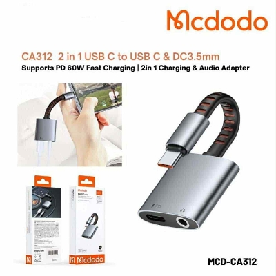 Picture of Mcdodo CA312 2 in 1 Charging & Audio Adapter for USB C to Type C & DC3.5mm Support PD 60W Fast Charging