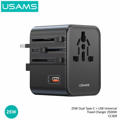 Picture of USAMS CC309 25W Dual Type-C + USB Universal Travel Charger(US/AU/UK/EU)