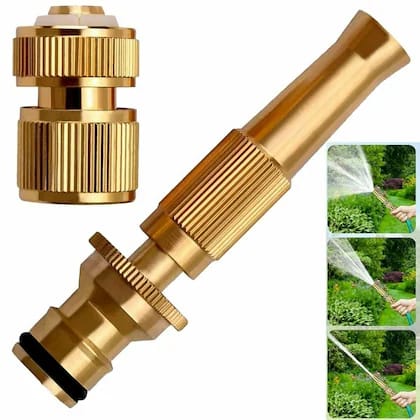 Picture of Brass Water Spray Nozzle Suitable for 1/2" Hose Pipe Adjustable Brass Spray Nozzle Water Pressure Booster Brass Nozzle Water Spray Gun for Car Wash & Gardening Water Pressure Nozzle
