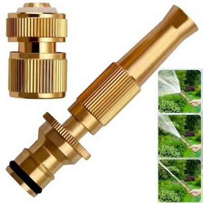 Picture of Brass Water Spray Nozzle Suitable for 1/2" Hose Pipe Adjustable Brass Spray Nozzle Water Pressure Booster Brass Nozzle Water Spray Gun for Car Wash & Gardening Water Pressure Nozzle