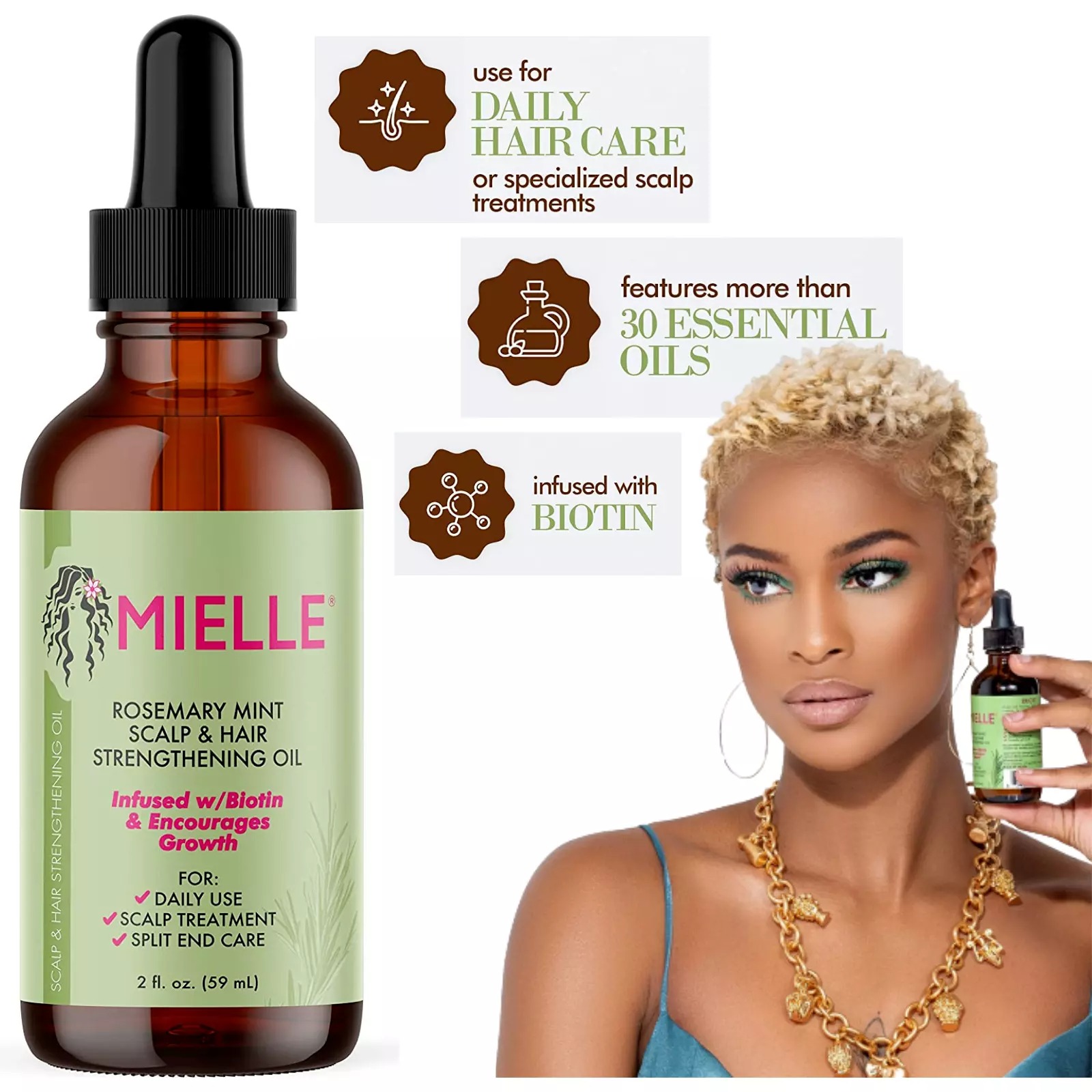 Picture of Hair Growth Essential Oil Rosemary Mint Hair Strengthening Oil Nourishing Treatment for Split Ends and Dry Mielle Organics Hair