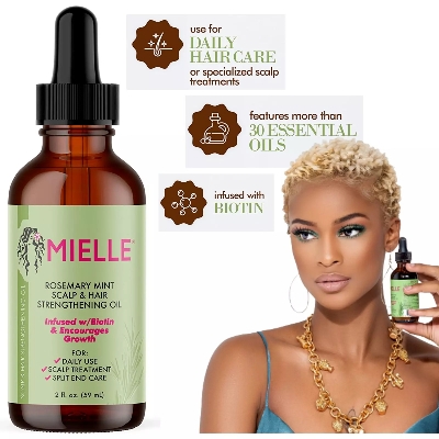 Picture of Hair Growth Essential Oil Rosemary Mint Hair Strengthening Oil Nourishing Treatment for Split Ends and Dry Mielle Organics Hair