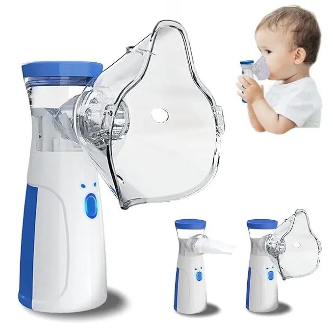 Picture of Portable Handheld nebolizer machiner, Silent Operation, One-Button Control, Adult and Child Masks, for Respiratory Conditions USB Rechargeable Blue