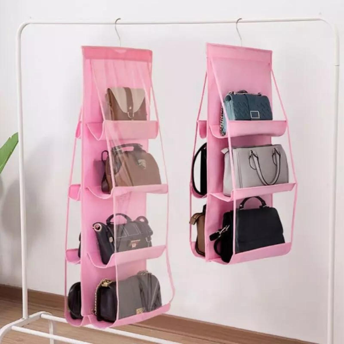 Picture of 6 Pockets Clear Hanging Purse Handbag Storage Organizer Closet Rack