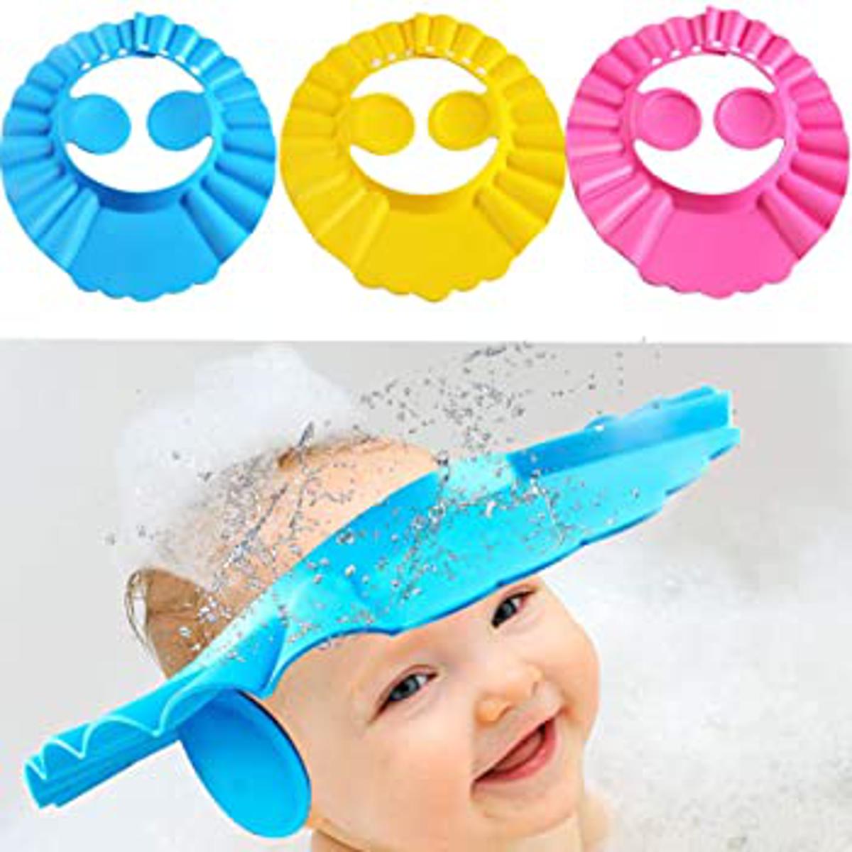Picture of Baby Bathing Shower Cap Hat With Ear Wash Hair Shield-Multicolor-Free Size