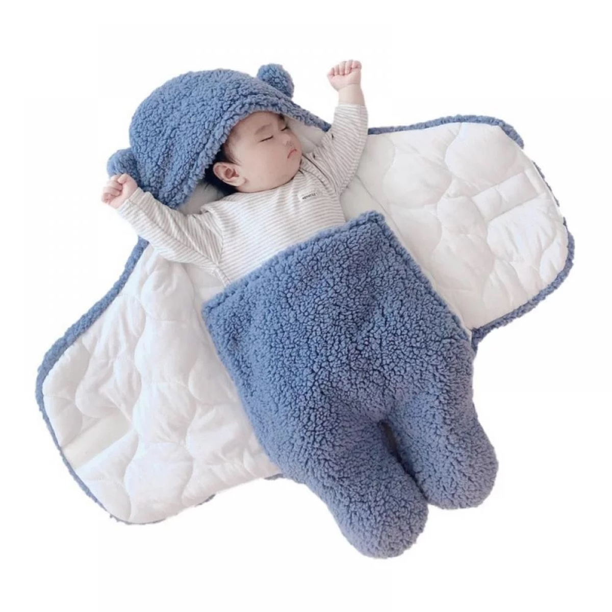 Picture of Outdoor Windproof Plush Solid Colour Soft Baby Hold Blankets - Infant Cocoon Wraps Cotton Winter Sleeping Bag (Multicolor, 0-1 Year) - Urine Mat For Baby